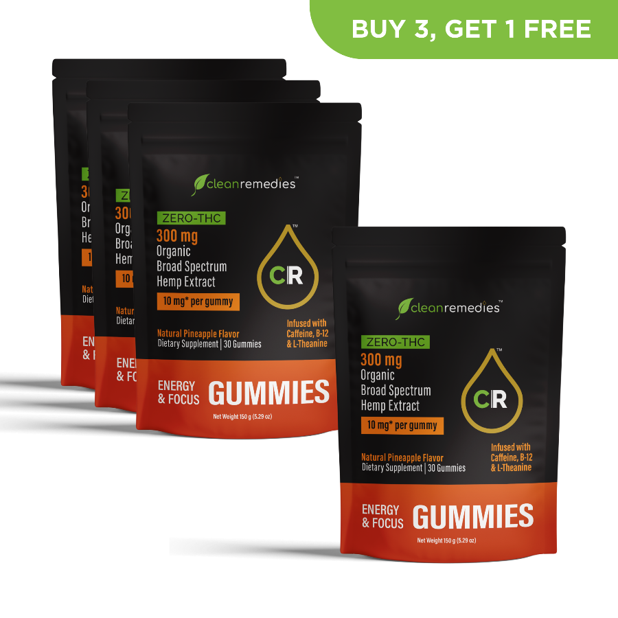 Clean Remedies Gummies packaging with promotional text on a white background