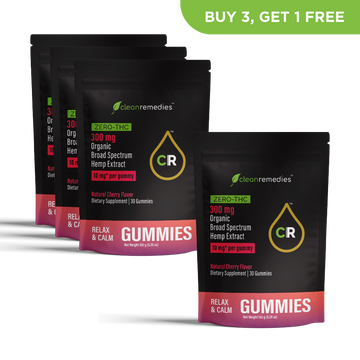 Clean Remedies Gummies packaging with promotional text on a white background