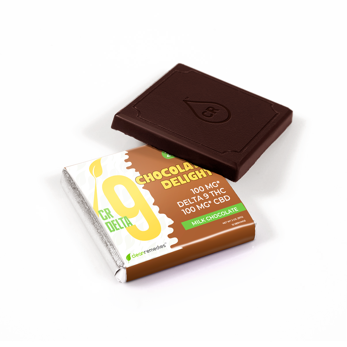 Delta 9 chocolate bar with packaging on a white background - Sample / 1 Square