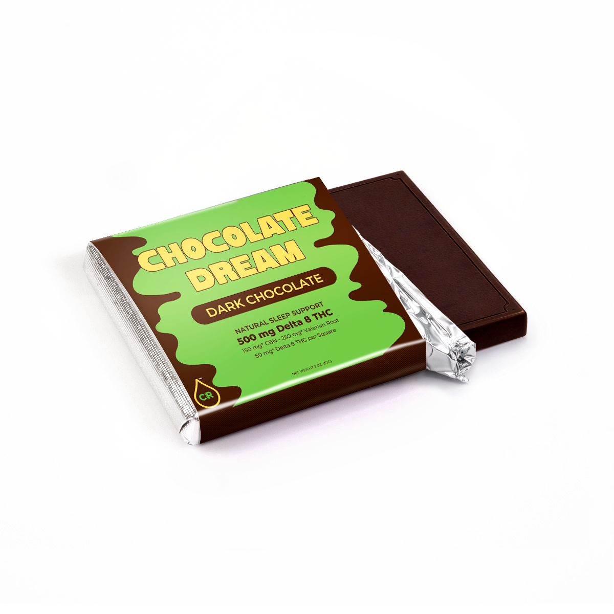 Dark chocolate bar with 'Chocolate Dream' packaging on a white background - Sample / 1 Square