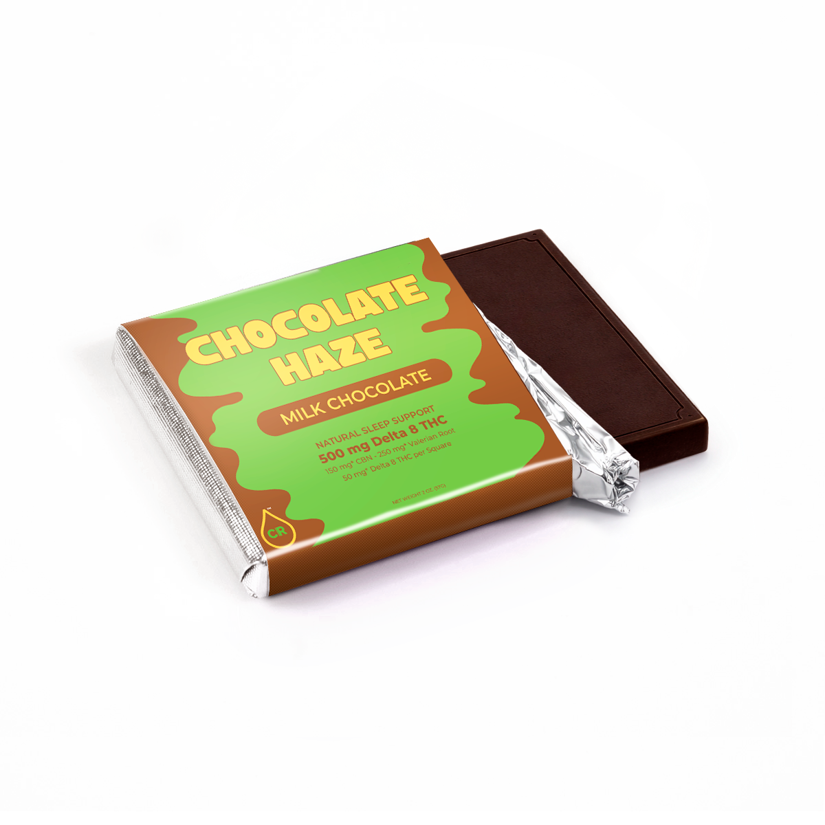 Chocolate bar with 'Chocolate Haze' packaging on a white background - Sample / 1 Square