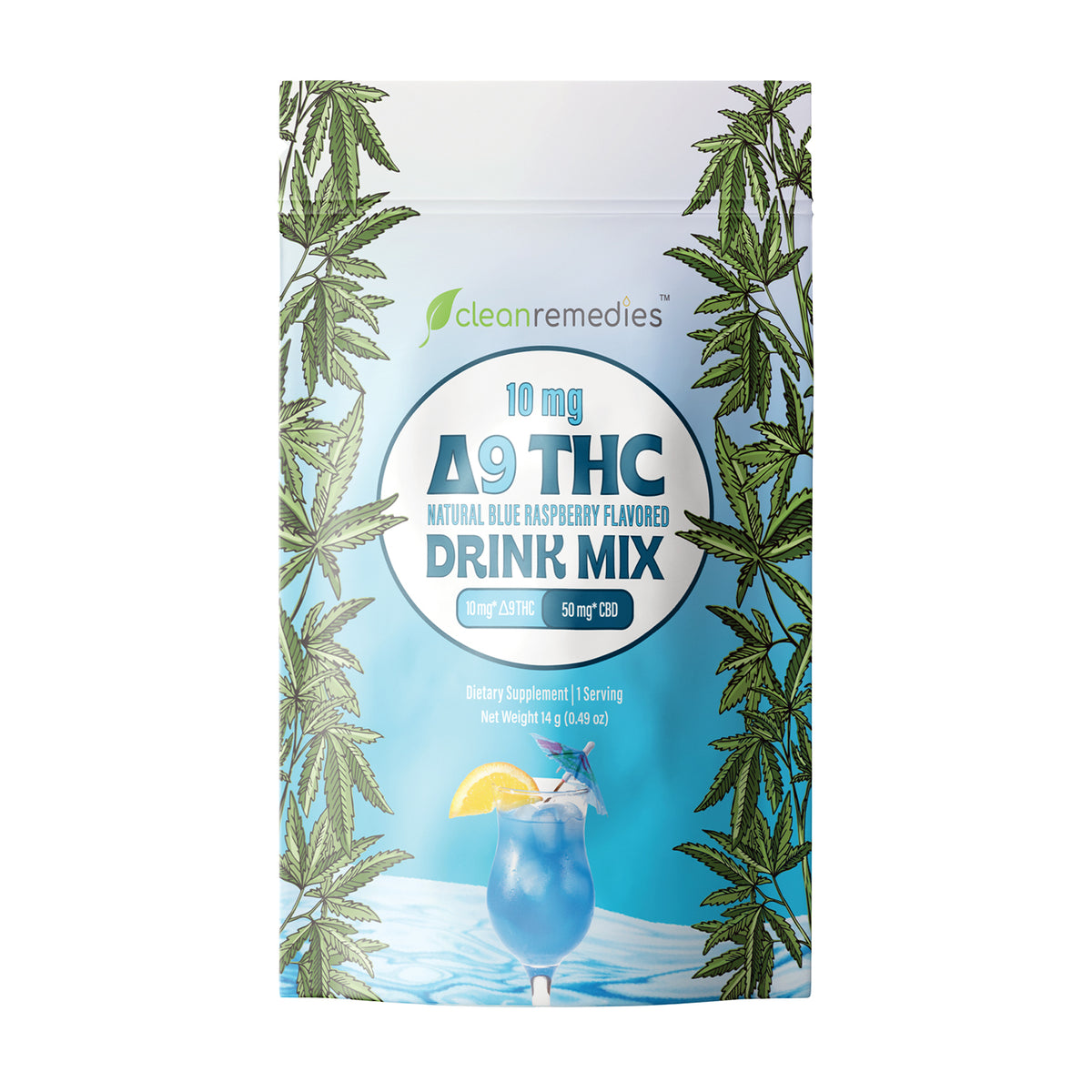 Delta 9 THC Drink Mix Blue Raspberry Flavored Mocktails Clean Remedies